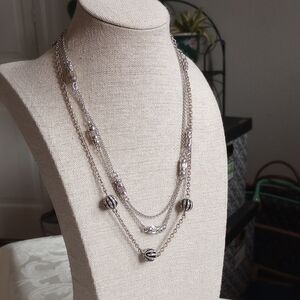 18in & 32in Set Of Fashion Necklaces Art Deco Style Silvertone Crystal